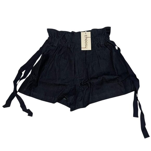 Choosy Luxury Dark Wash Denim Paper Bag Shorts W/ Unique Pockets NWT Size Smal - Picture 1 of 11